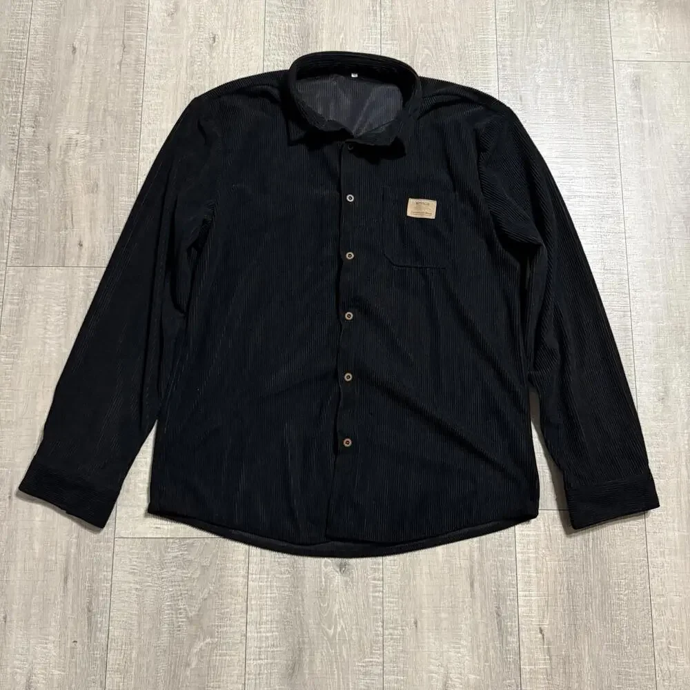 Manfinity SHEIN Corduroy Bottom Up Shirt Black Mens Size XL - Picture 4 of 9